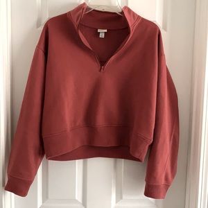 A New Day coral cropped quarter zip pull over